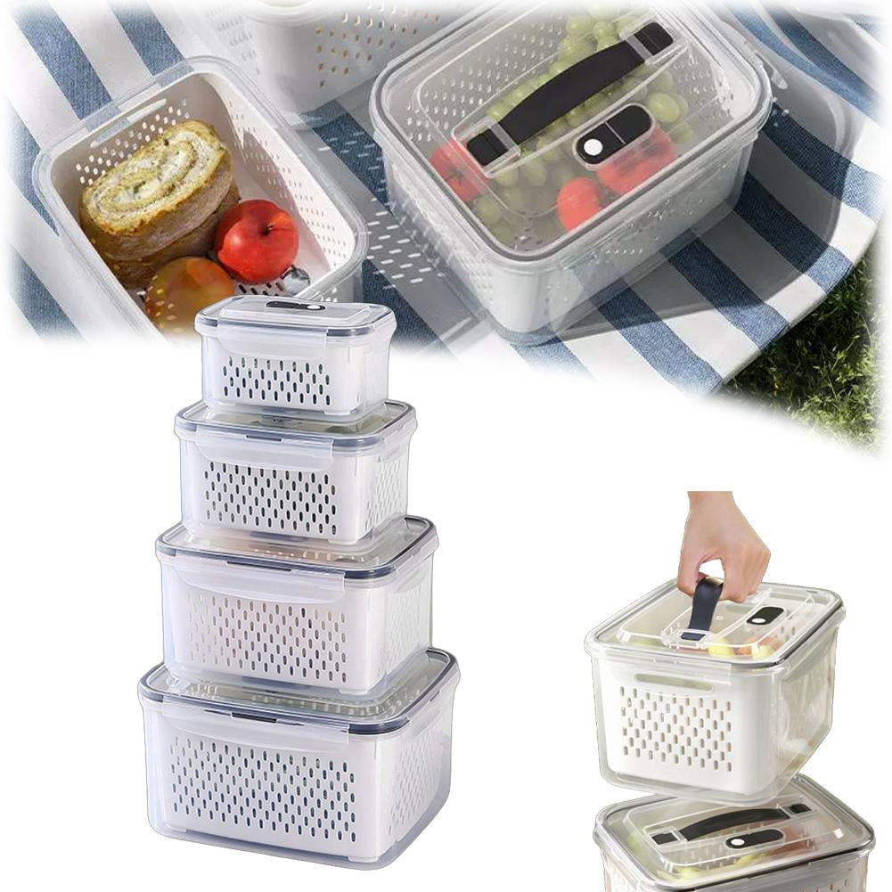 SharkTRUE Fruit Storage Containers for Fridge,Produce Storage Containers with Lid,Airtight Multipurpose Fruit Container with DraBasket & Removable Colander for Keeping Salad Berry Vegetables Fresh