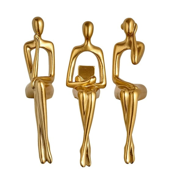 SharkTRUE Gold Thinker Statue Book Shelf Decor, Minimalist Modern Decor Collectable Abstract Ornament Offi Statue Figurines,
