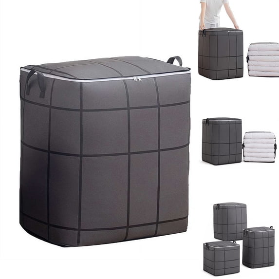 SharkTRUE Grey Checkered 180L Extra Large Clothes Storage Bin for Moving and Organization