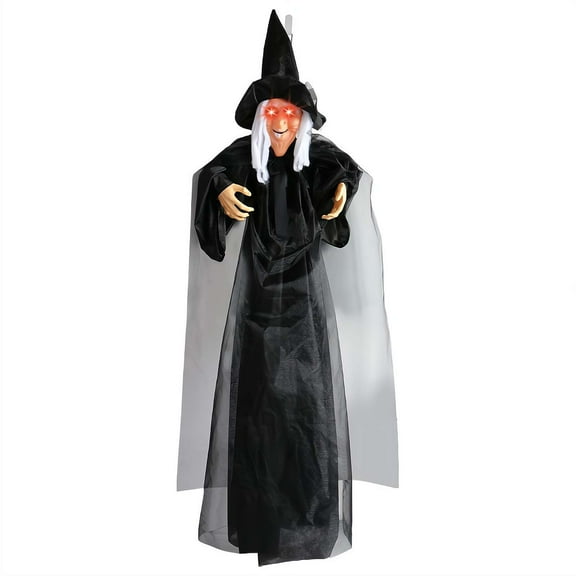 SharkTRUE Halloween Animatronics Witch BlackA, Voice Activated Purple Escape Haunt Halloween House Décor & Fright Fest Prop, Life Size Animated Halloween Decoration Outdoor