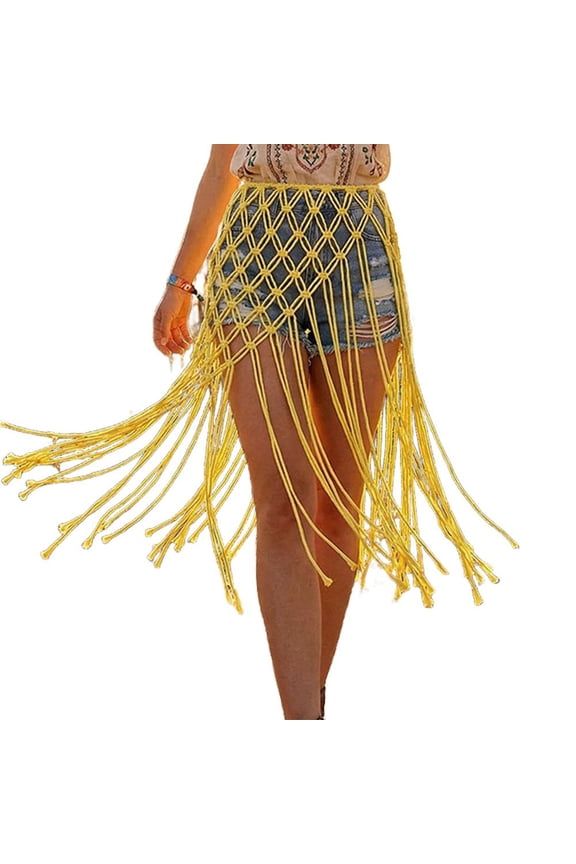 Hand-Knitted Tassel Macrame Waist Belt, Braided Rope, 59 Inch Length, 6 Colors