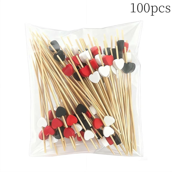 SharkTRUE Heart-Shaped Bamboo Food Picks - 100-Pack for Fruit Platters, Party Appetizers & Kid-Friendly Snacks