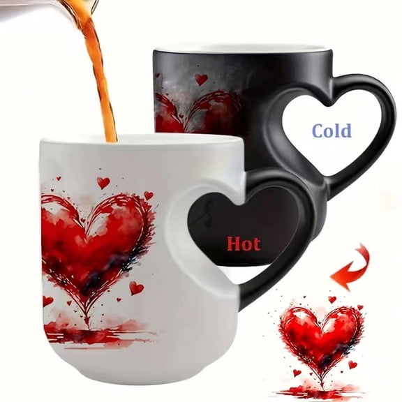 SharkTRUE HeartShaped Color Changing Magic Ceramic Mug, Heat Changing Heart Mug with Love Heart Handle, Funny Colour Change Coffee Cup with Handle for Valentines Day & Mother Gifts