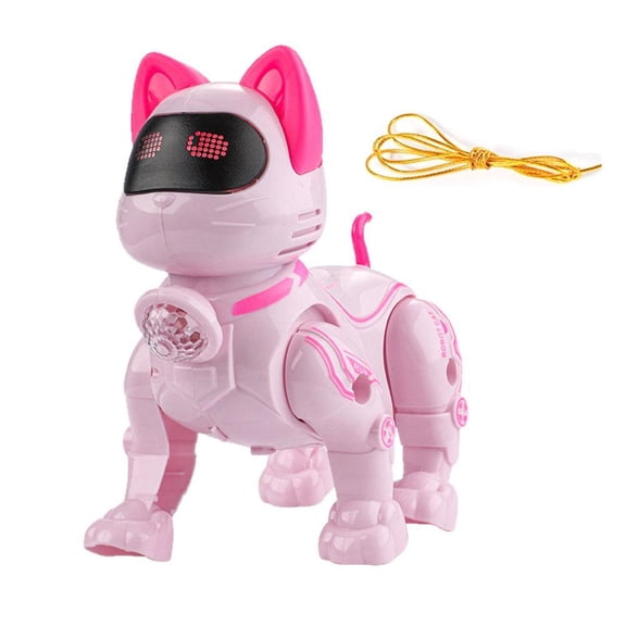 SharkTRUE Interactive Robot Cat Toy, Light Up with Music & Walking, Leash For Kids