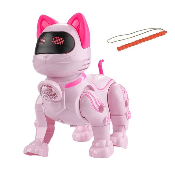 SharkTRUE Interactive Robot Cat Toy, Light Up with Music & Walking, Leash For Kids