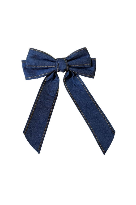 Korean Fashion Denim Blue Ribbon Bow Hair Clips For Girls HairpElegant