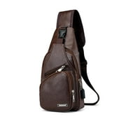 SharkTRUE Leather Sling Bag for Mens,Crossbody Backpack with USB Charging Port for Men Travel Outdoor Sports