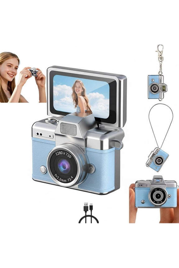 Mini Digital Camera, New ThumbSized Flip Screen MiniCamera wLCD Screen P,Mini KeychaRetro Camera, FlipScreen,BuiltFlash,Strap & Keychain,Ideal for Travel,Study,Concerts