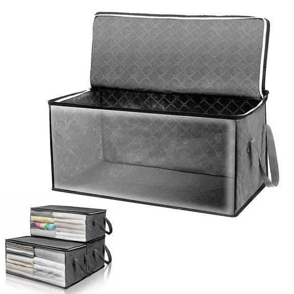 SharkTRUE NonWoven Fabric Storage Bag with Clear Window, Stackable Foldable Quilt Storage Bowith Carry Handles, Diamond Quilted Clothes Organizer for Bedding, Moving & Home Use (Gray)