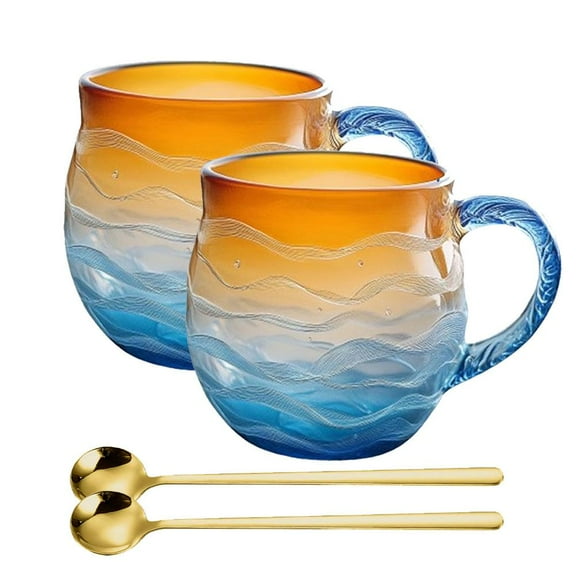 SharkTRUE Oz Handblown Ocean Wave Pattern Mug Cup, Handcrafted Seas Inspired Drinkware, Unique Handcrafted Textured Beach Theme Mugs for Ocean Decor Lover