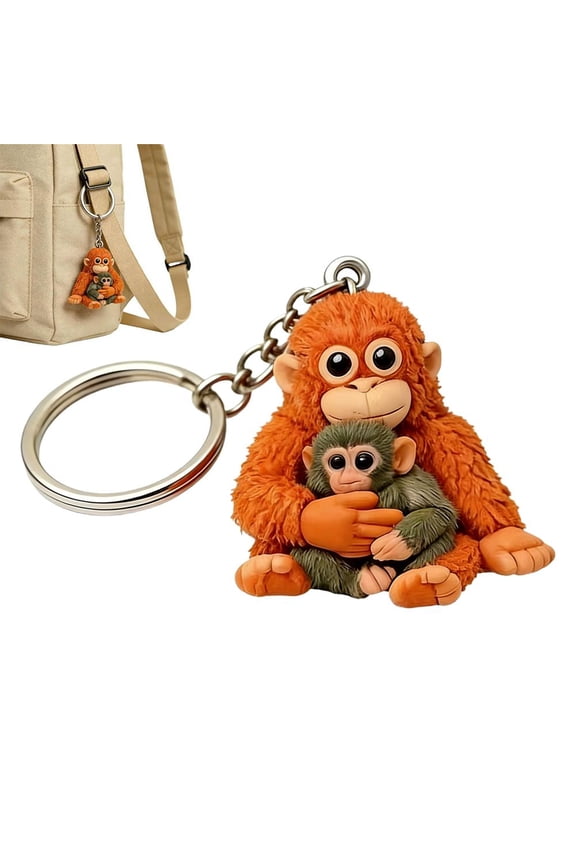 Protect Punch The Monkey Keychain, D Cute Monkey Holding Plush Toy Hanging Keychafor Backpack Car Keys Gift