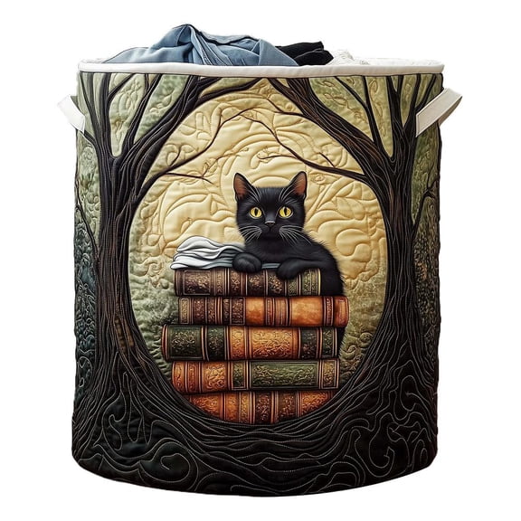 SharkTRUE Quilted Laundry Basket with Handles Cat Pattern Fabric Storage Hamper Large Soft Foldable Clothes Toy Bfor Nursery Bedroom Bathroom Dorm Decor Boho Floral Quilt Organizer Inches