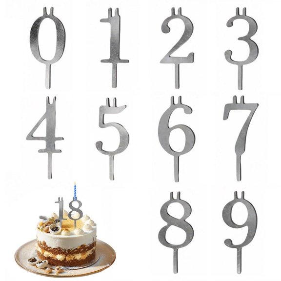 SharkTRUE Reusable Adjustable Number Cake Candle Holders - Silver Birthday Party Topper & Decorations Set