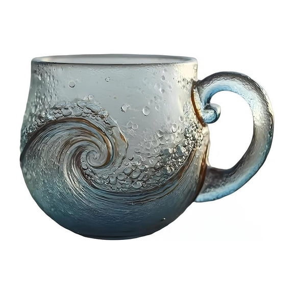 SharkTRUE Sea Glass Wave Mug,oz Handblown Ocean Wave Glass Mug Cup, Unique Textured Seas Inspired Drinkware Mugs, For Ocean Lovers, Coffee Drinkers & Gift Seekers