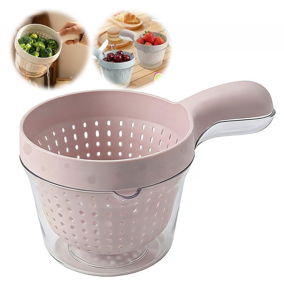 SharkTRUE Small Fruit Colander, Dual Layer Draining Basket with Handle, Mini Berry and Tomato Washer, Vegetable Washing Bowl with Strainer, Kitchen Rinser Container for Fruits, Portable Strainer Bowl