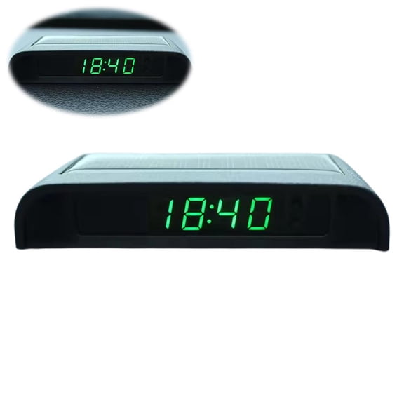 SharkTRUE Solar Powered Car Digital Clock with RadioControlled Auto Time, Dashboard Clock with TemperatureDateVoltage Display, USB Rechargeable, Auto WakeupSleep for All Vehicles