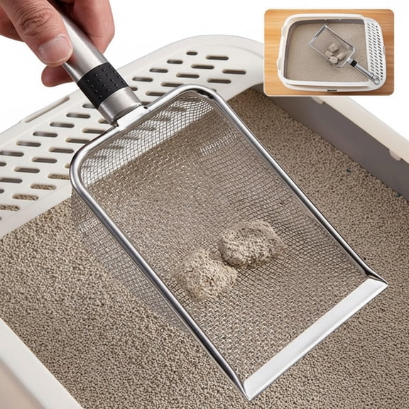 SharkTRUE Stainless Steel Cat Litter Scoop - Sifting Holes, Ergonomic Grip & Rust-Resistant