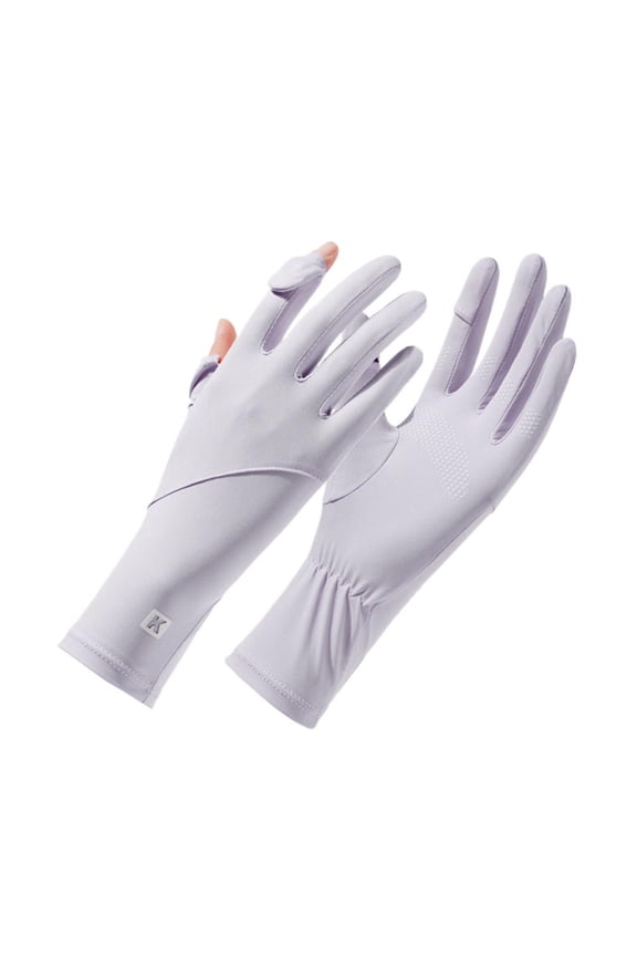 UV Protective Gloves For Women Summer Riding Breathable Ice Silk Design TwoFinger Extended Gloves Clamshell Thin