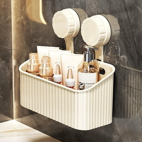 SharkTRUE Wall Mounted Bathroom Storage Box Portable Punch Cosmetic Storage Box Storage Suction Cup Organizer Shelf
