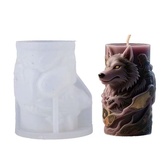SharkTRUE Wolf Cylinder Animal ResCasting Silicone Mold, Easy to Demold Decorative, for Home Decor & Candle Making Wave Mold