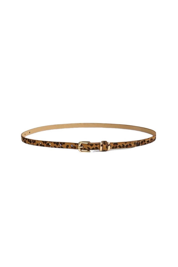 Women's Leopard Print PU Leather Belt with Simple Pin Buckle, 39.39" Length, 0.51" Width