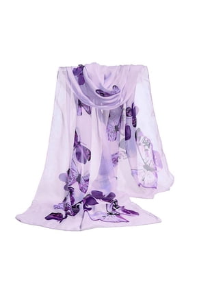 Womens Long Chiffon Scarf Butterfly Flower Print Soft Silk Wrap Ladies