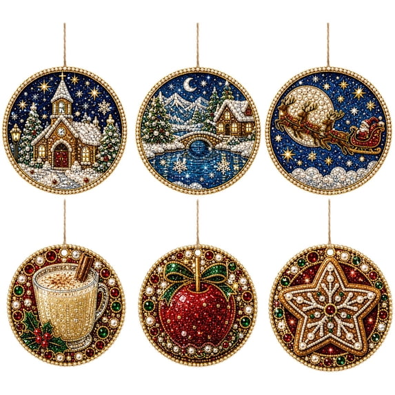 SharkTRUE Wooden Christmas Ornaments DIY Pearl Art Kits for Adults, 5D Diamond Baubles Hanging Set with Gems and Special-Shaped Beads, Festive Decor Craft with Jute Twine