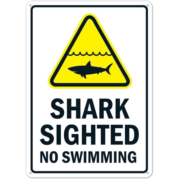 Sharka Sighted No Swimming Metal Aluminum Sign 8x12 Inch Informational Wall Decor Outdoor Indoor Pool Beach Lake Waterfront Property Public Area Use Sturdy Clear Text Easy Install Long Term Usage