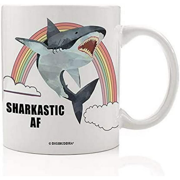 Sharkastic AF Mug Funny Rainbow Shark Meme Graphic Novelty Gift Great White Animal Lover Sarcastic Women Friend Sarcasm Saying Fun Snarky Woman Trendy Porcelain 11 oz Ceramic Coffee Cup DM0932_2