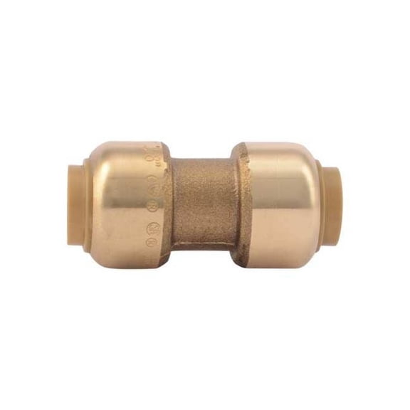 Sharkbite Push-Fit Coupling Fitting, 3/8 in Tube Size, Brass, Brass U006LF