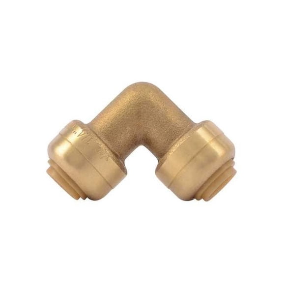 Sharkbite Push-Fit Elbow Fitting, 1/4 in Tube Size, Brass, Brass U244LF
