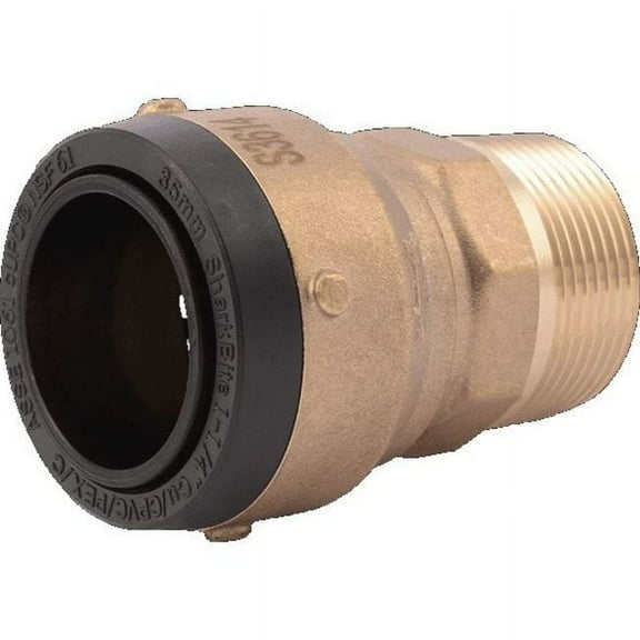 Sharkbite Push-Fit Adapter Fitting, 1-1/4 in Tube Size, Brass, Brass UXL113532M