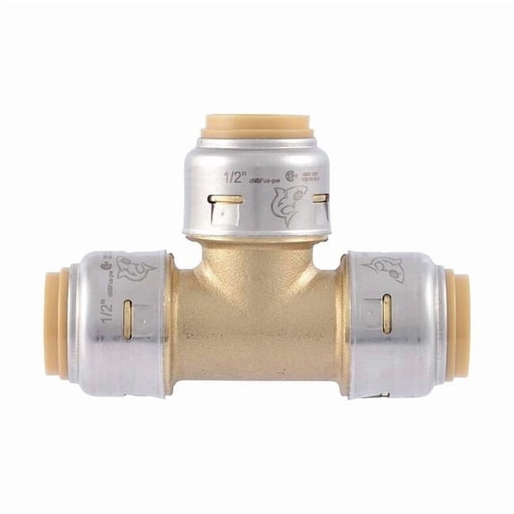 Sharkbite Tee, Brass, Push-Fit 1/2", 1/2", 1/2" UR362