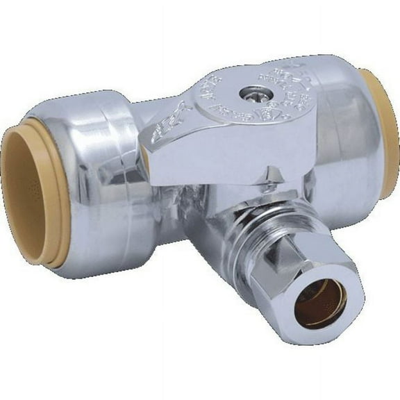 Sharkbite Tee Stop Valve, Brass, 3/4" x 3/8" Tube 24986