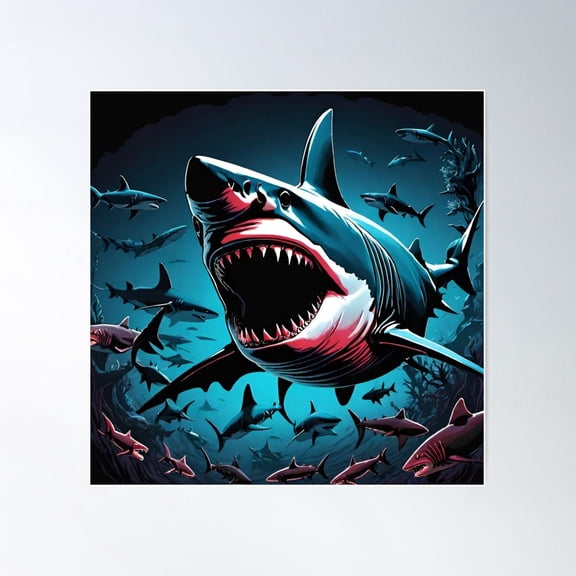 Sharking Atacking Poster Wall Art, Modern Wall Decor For Living Room Bedroom, 30x30 UNFRAMED