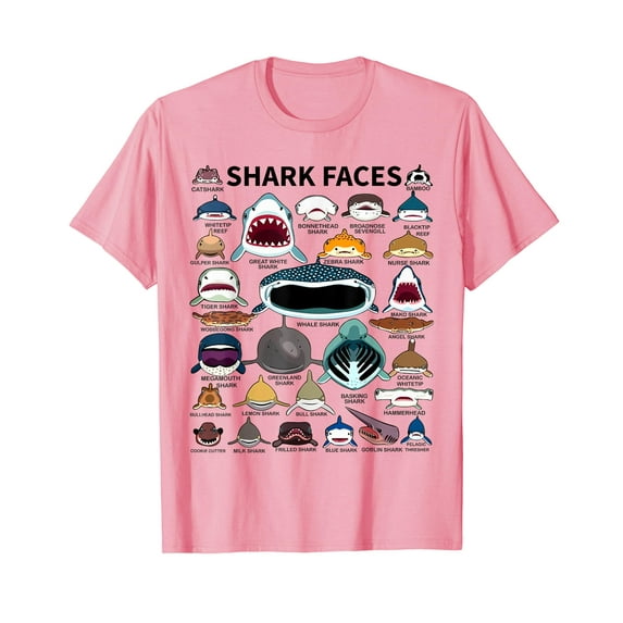 Sharkk Faces Type of Shark Shark Faces of All Kinds Unisex T-Shirt Funny Cute Shirt Graphic Tee