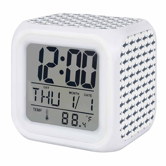 Sharks Alarm Clock, Cartoon Texture Modern Style Digital Clock Night Light with 7 Color, Calendar Temperature Display, LED Desk Small Clock for Bedrooms Bedside Living Room