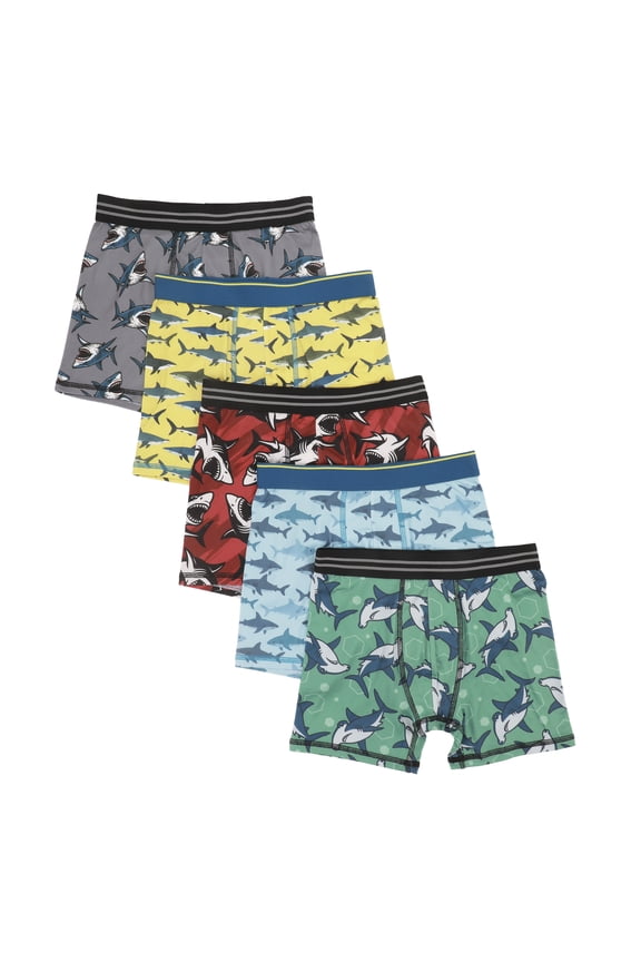 Sharks All-Over Prints Boys’ Boxer Briefs Multipack (5 Pack) -Medium (8)