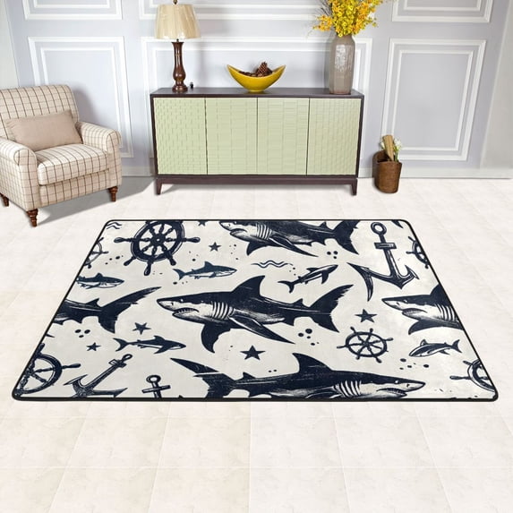Sharks Anchors Area Rug Washable 72 x 48 Floor Carpet Mat Non Slip for Bedroom Living Room Kids Room Home Decor