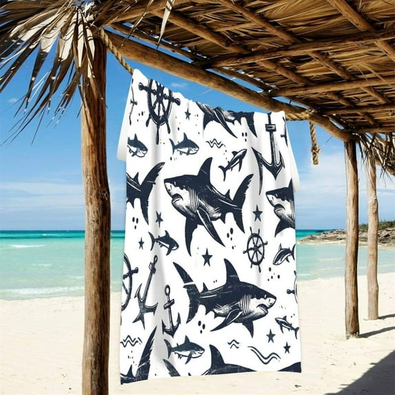 Sharks Anchors Beach Towel Oversized Sandproof Absorbent Quick Dry Towels Adult for Travel Vacation Essentials