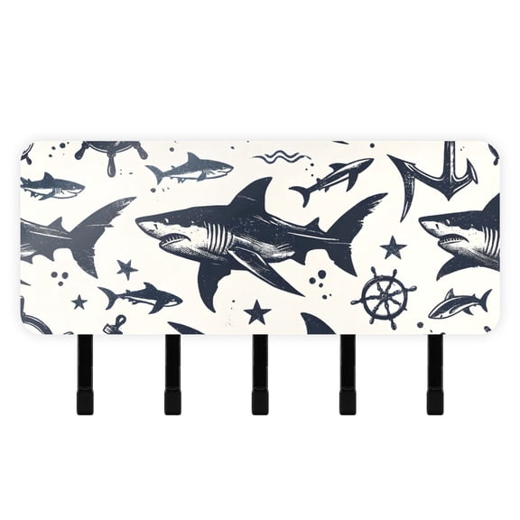 Sharks Anchors Mail Holder Organizer Wall Mount with Shelf Key Holder Key Rack with 5 Key Hooks for Wall Decorative