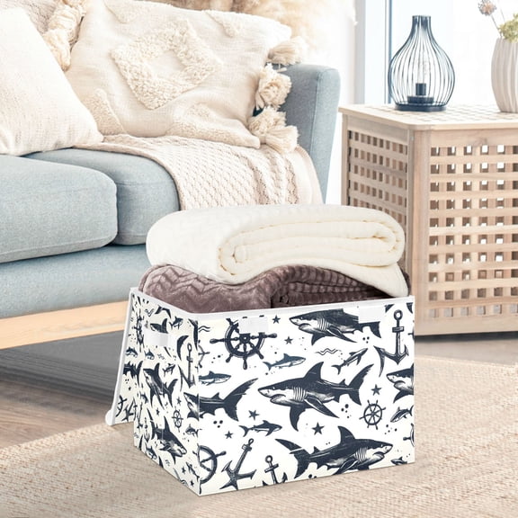 Sharks Anchors Storage Basket Foldable Laundry Basket Shelf Kids Toy Storage Container Organizer with Handles