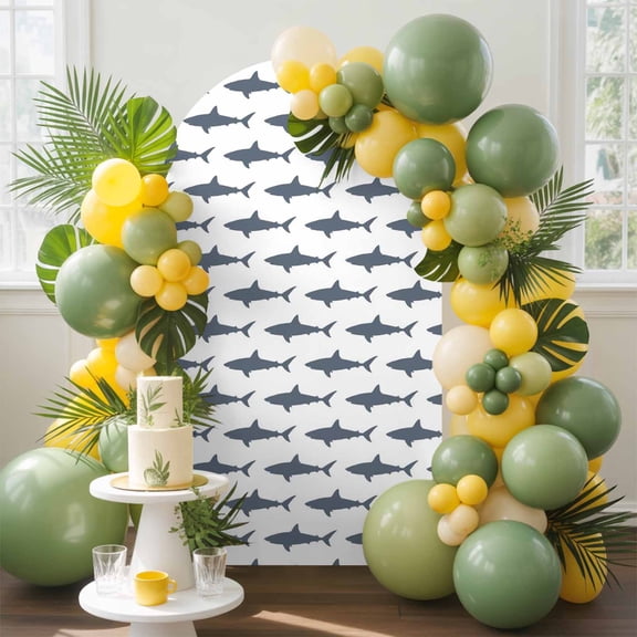 Sharks Arch Backdrop Cover, 5FT, Cartoon Animals Texture Modern Style Spandex Arch Covers Double-Sided Backdrop for Wedding Birthday Party Photo Background Decoration
