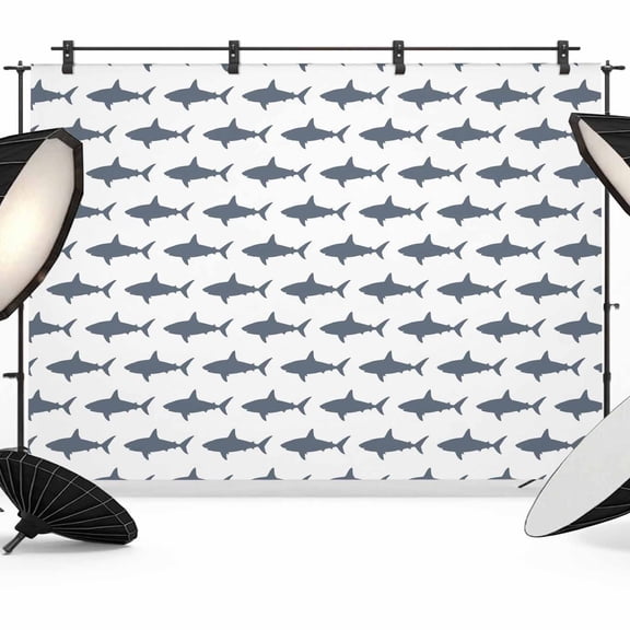Sharks Backdrop for Photography, Cartoon Animals Texture Modern Style Photo Backdrop Portrait Background Party Banner Photo Backgrounds for Studio Booth Props, 7x5ft