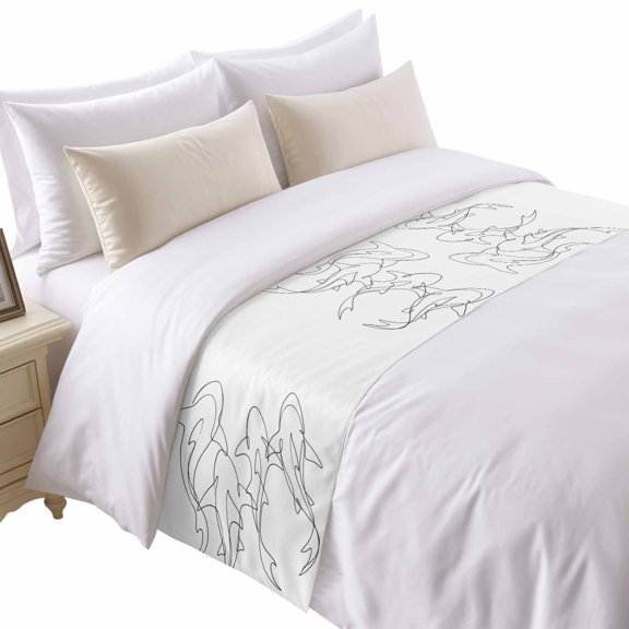 Sharks Bed Runner for Cal King Size Bed, Abstract Geometric White Lines Sharks Soft Bedding Scarf Bedding Protector Slipcover Sofa Throw for Bedroom Hotel Guesthouse