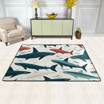 Sharks Blue Area Floor Mats Soft Large Nursery Rugs Non-Slip Foam Carpets Living Room Doormat for Bedroom Dinning Decor 36" x 24"