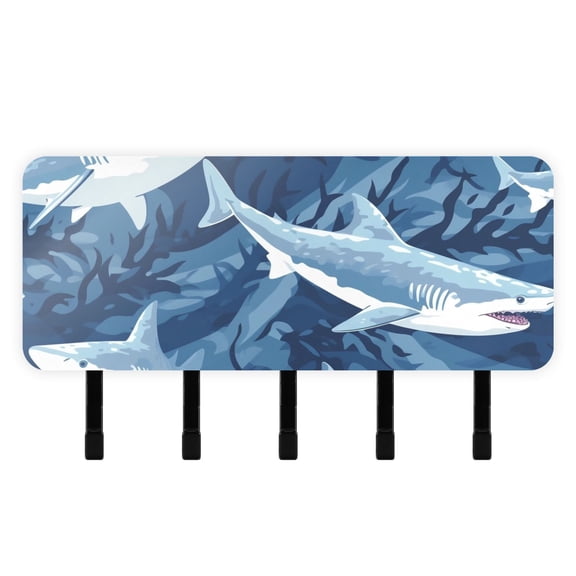 Sharks Blue Mail Holder Organizer Wall Mount with Shelf Key Holder Key Rack with 5 Key Hooks for Wall Decorative
