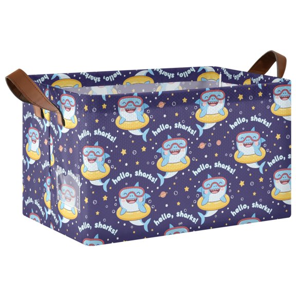 Sharks Collapsible Storage Bin Open Home Shelf Basket Water-Resistant Iron Frame Large