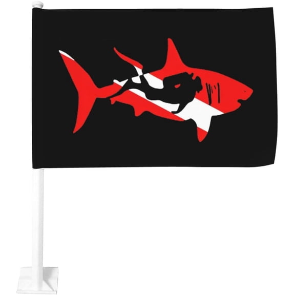 Sharks Divers Diving Car Flag 12x18 Inch Window Clip Flag - Double Sided Fade Resistant Outdoor Decoration Let Your Cars Stand Out