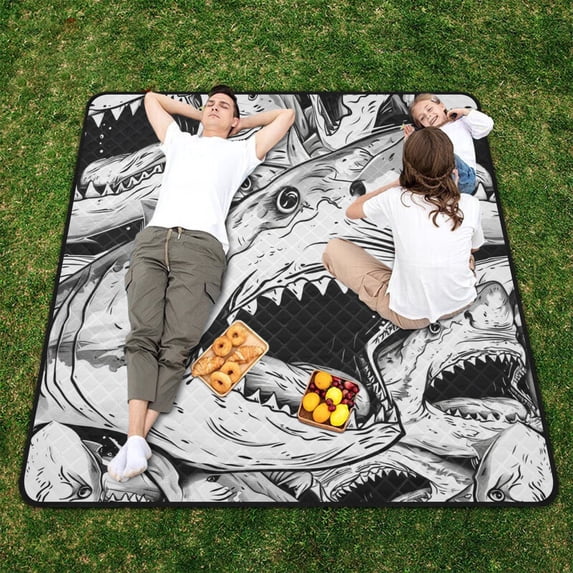 Sharks Grey Beach Blanket Outdoor Picnic Blanket 78"x 78" Waterproof Foldable for Beach Camping Travel Hiking Grass Lawn Park